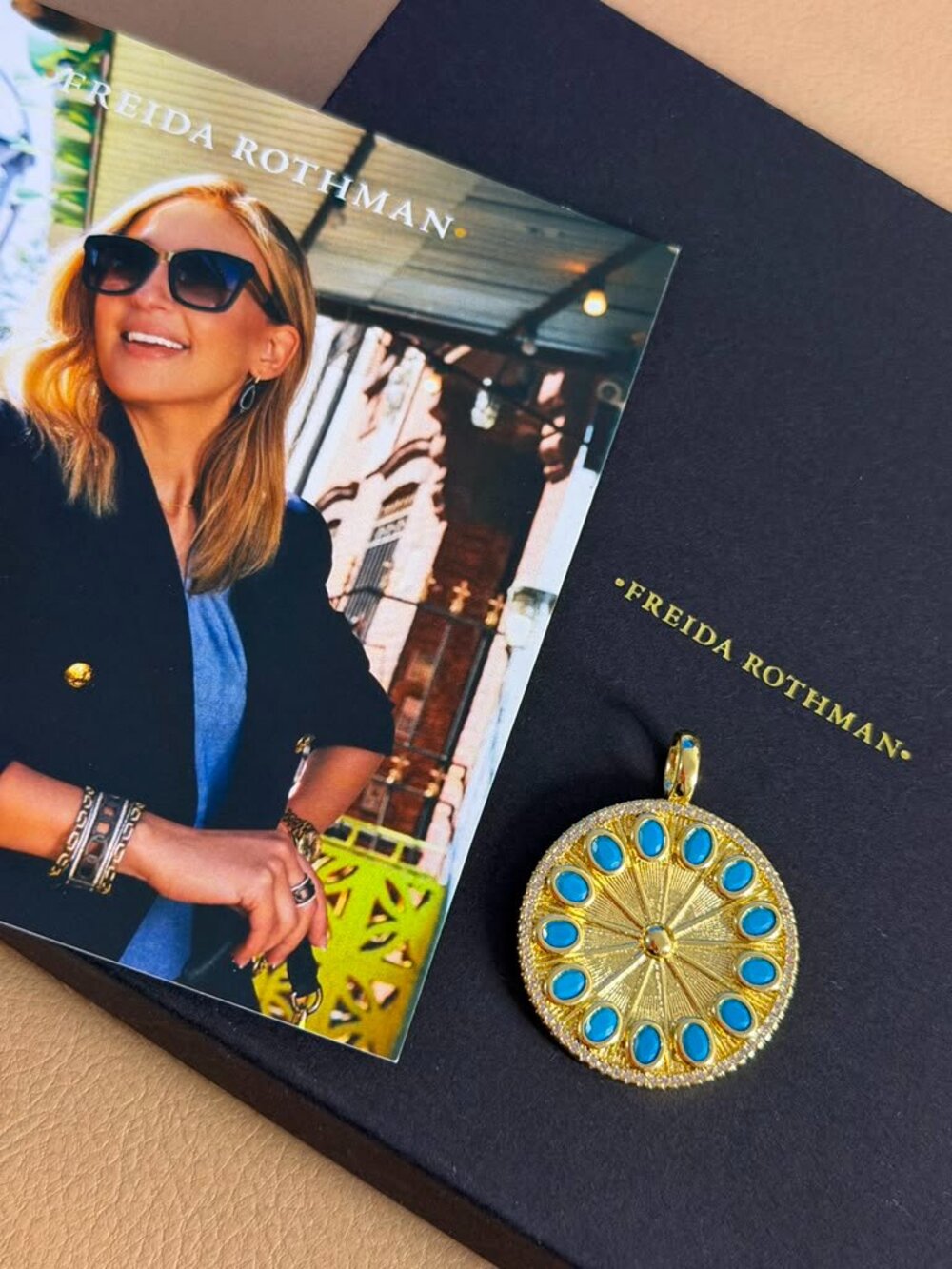 FREIDA ROTHMAN VAULT - Gold with Turquoise Stones Pendant
